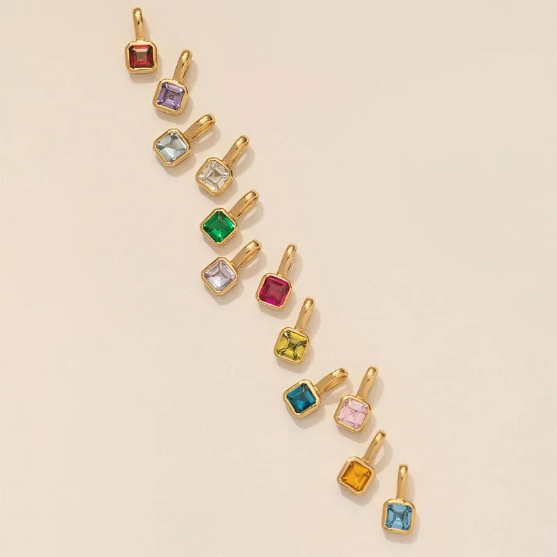 Square Birthday stone pendant necklace