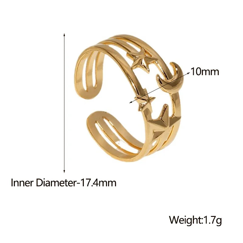 Moon and stars open ring