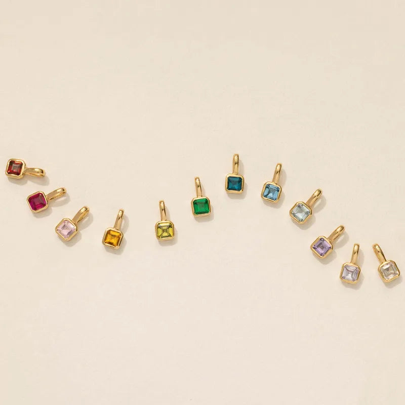 Square Birthday stone pendant necklace