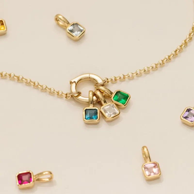 Square Birthday stone pendant necklace