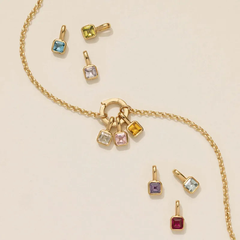 Square Birthday stone pendant necklace
