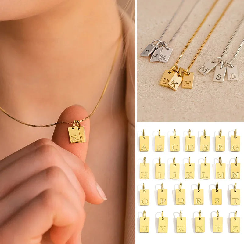 Amira Tiny Initial Rectangle Necklace
