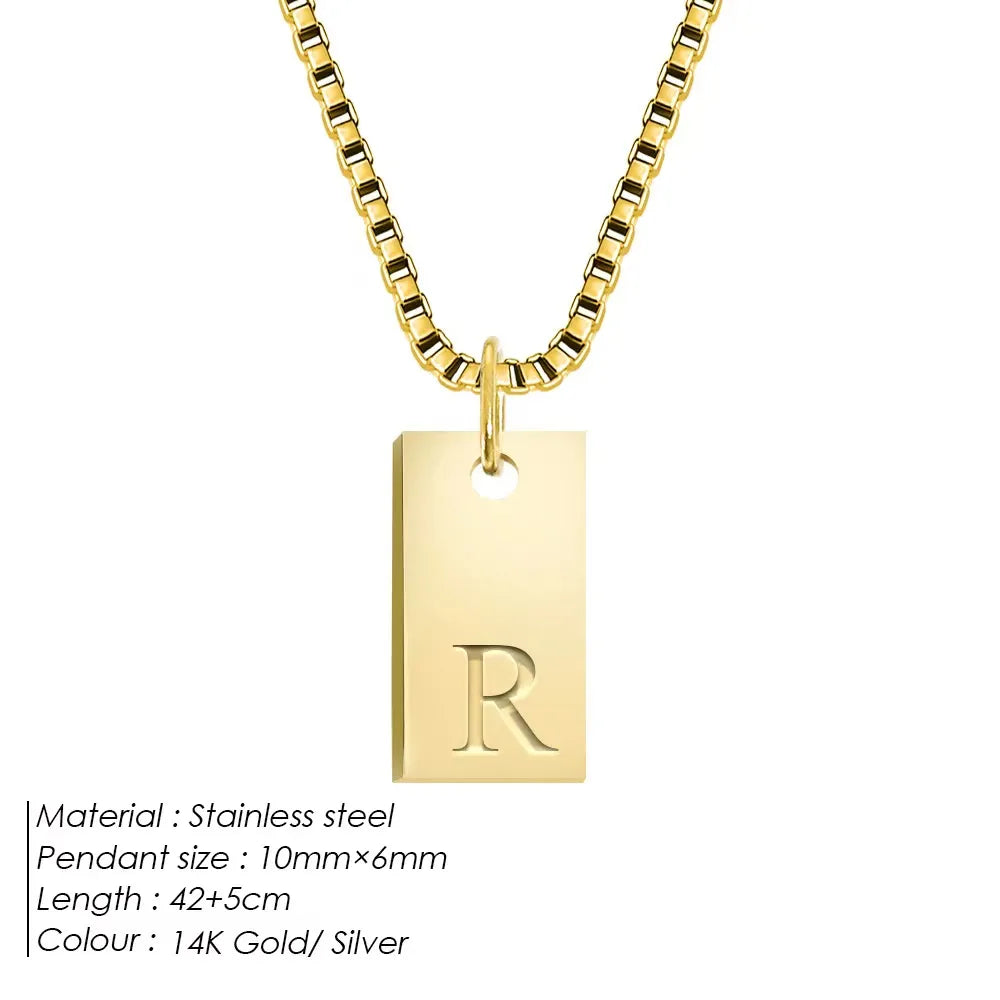 Amira Tiny Initial Rectangle Necklace