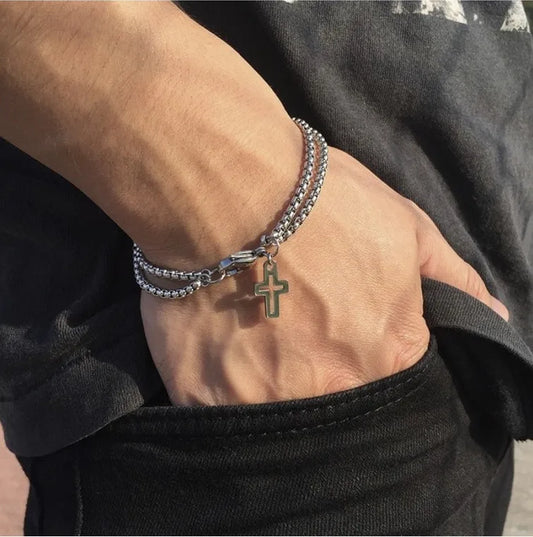 Double Chain w/Cross Bracelet