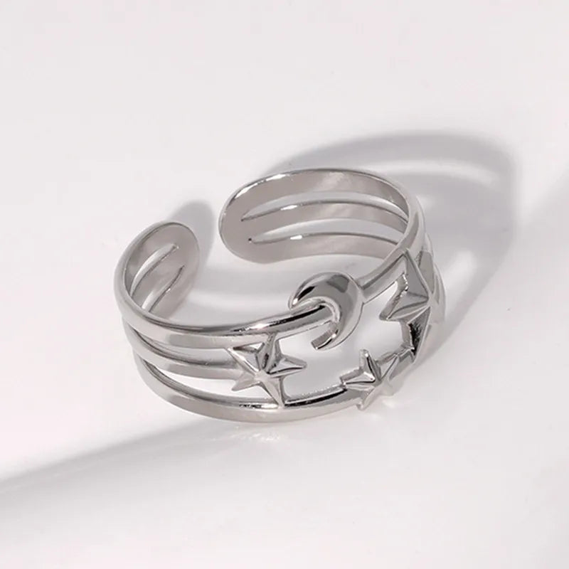 Moon and stars open ring