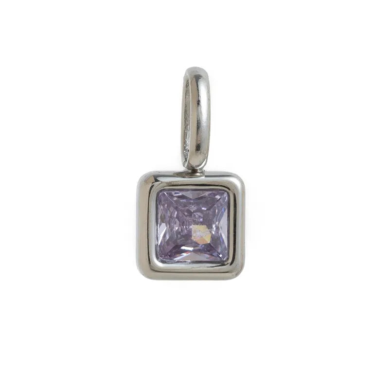 Square Birthday stone pendant necklace