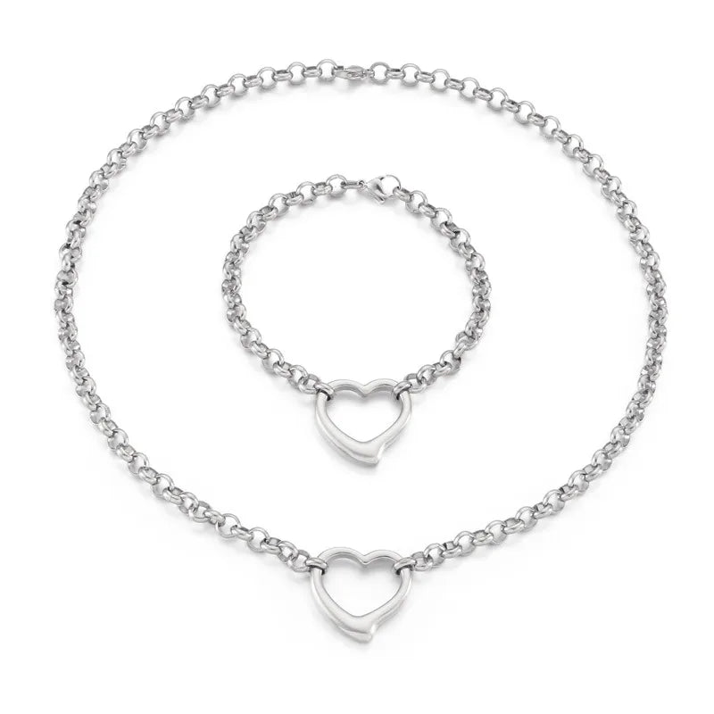 Heart Shape Necklace & Bracelet Set