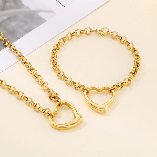 Heart Shape Necklace & Bracelet Set