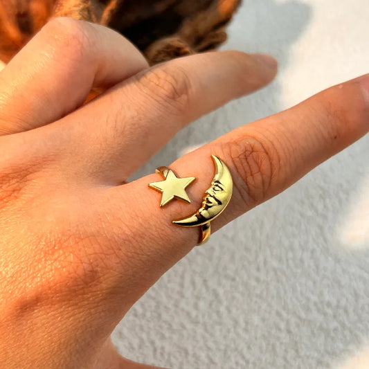 Moon & Star Open Ring
