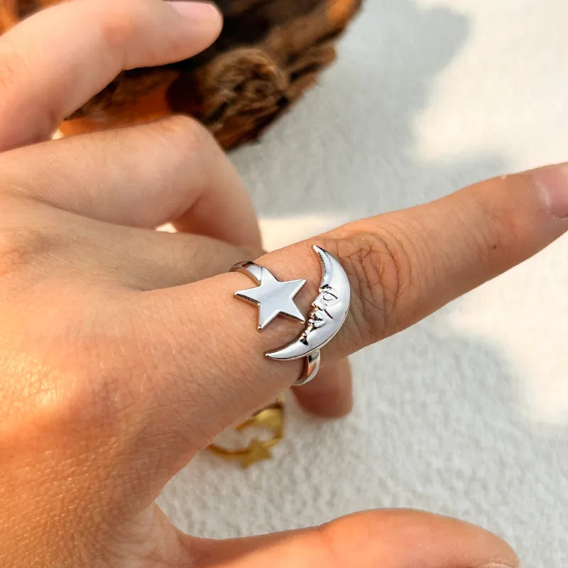 Moon & Star Open Ring