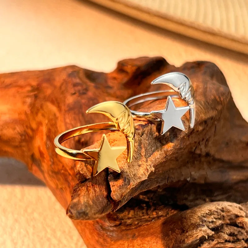 Moon & Star Open Ring