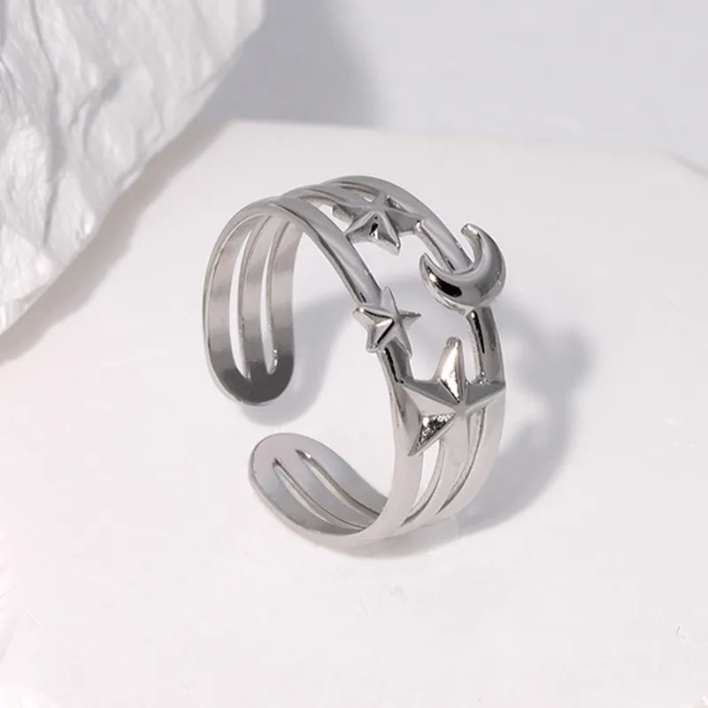Moon and stars open ring