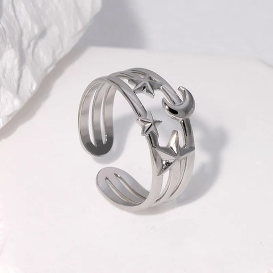 Moon and stars open ring