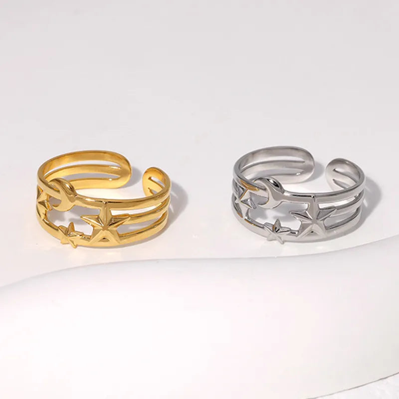 Moon and stars open ring