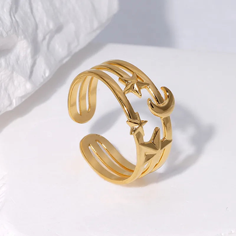 Moon and stars open ring