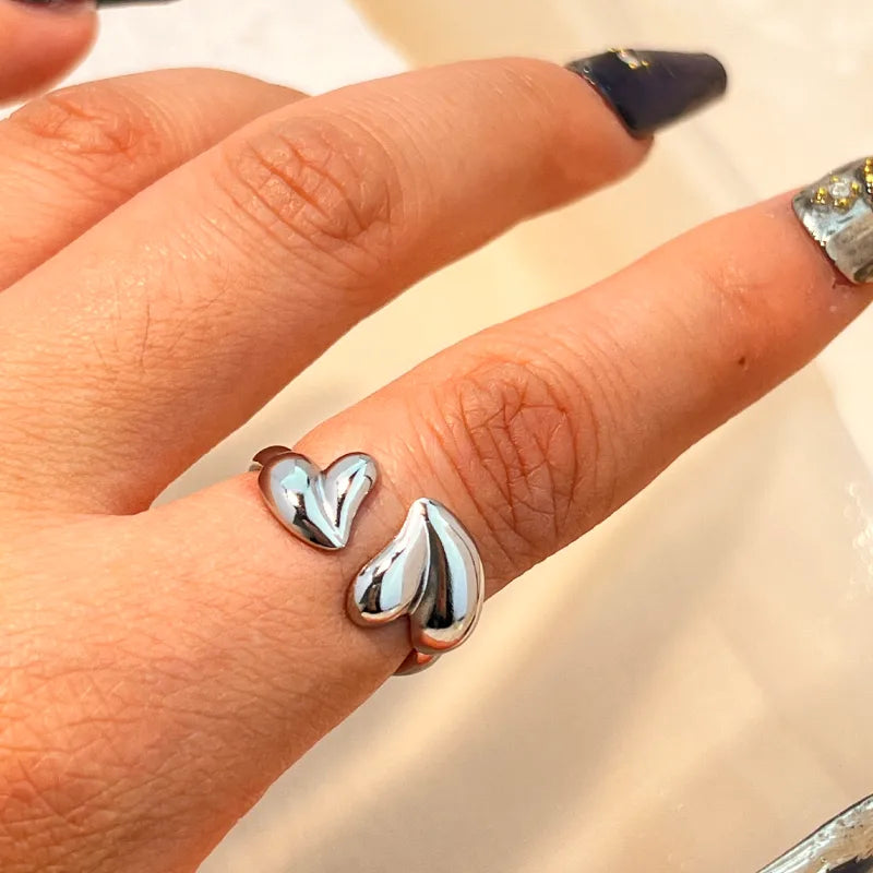 Double heart open ring